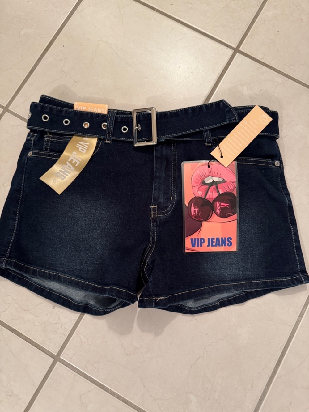 VIP Jeans Dark Wash Denim Shorts with Belt